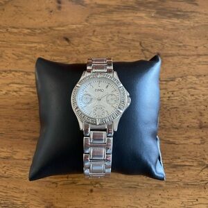 DMQ Silver Watch with Crystal Accents